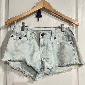True Religion Blue Jean Shorts Distressed Raw Hem
